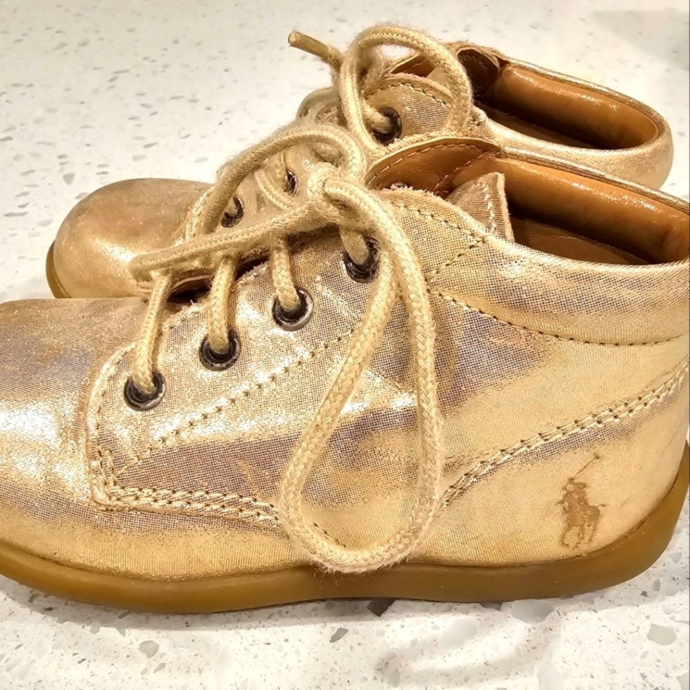 Polo Ralph Lauren Kinley Toddler Metallic Gold Sneakers sz 6.5